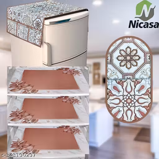 HD Premium Quality Fridge cover for Top with 1 Pec of handle and 3 pec of fridge mat - set of 5 pec