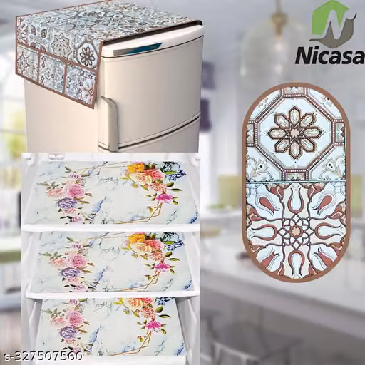 HD Premium Quality Fridge cover for Top with 1 Pec of handle and 3 pec of fridge mat - set of 5 pec