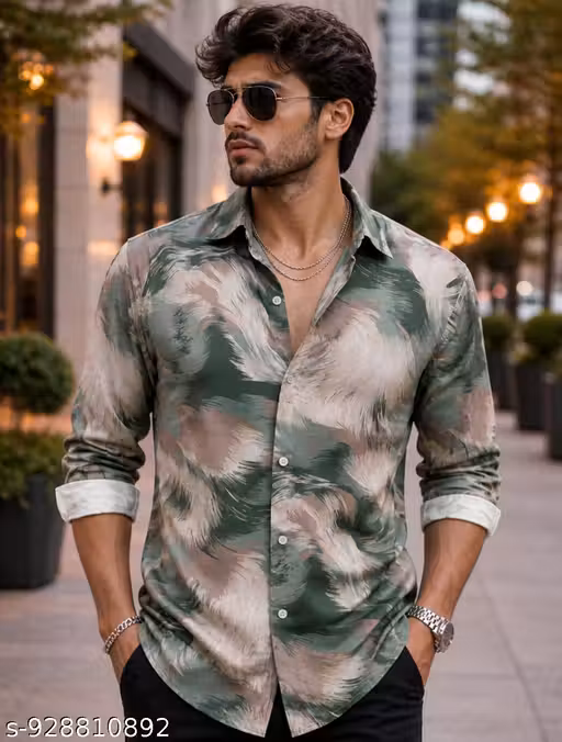 Men's Regular Checkered Spread Collar Printed Casual Shirt