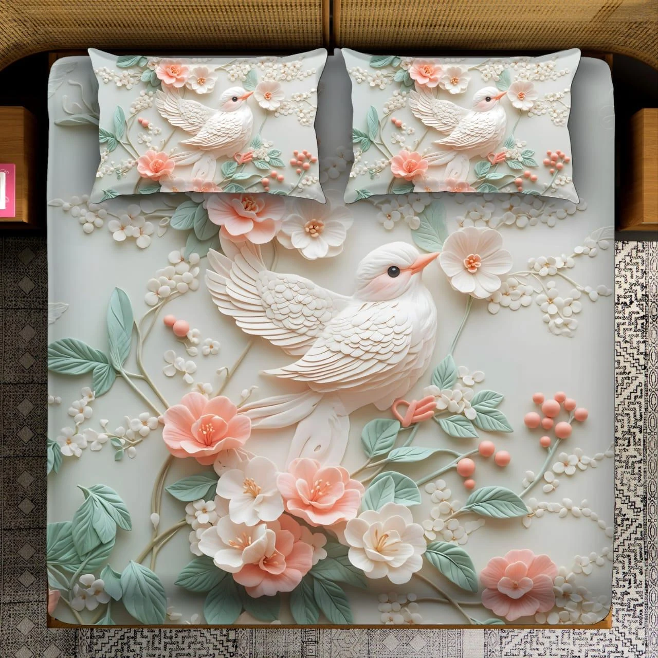 7D bedsheet for Double Bed 300TC Premium Cotton Feel Microfiber with 2 King Size Pillow Cover | 225 cm x 250 CM | Blue Birds Kids