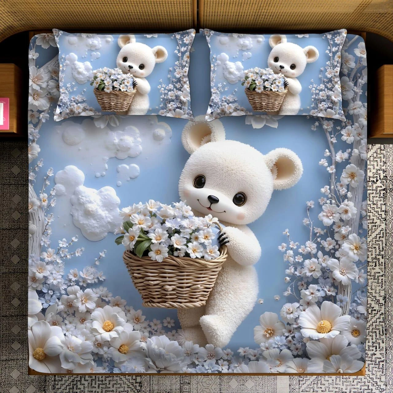 7D bedsheet for Double Bed 300TC Premium Cotton Feel Microfiber with 2 King Size Pillow Cover | 225 cm x 250 CM | Blue Birds Kids