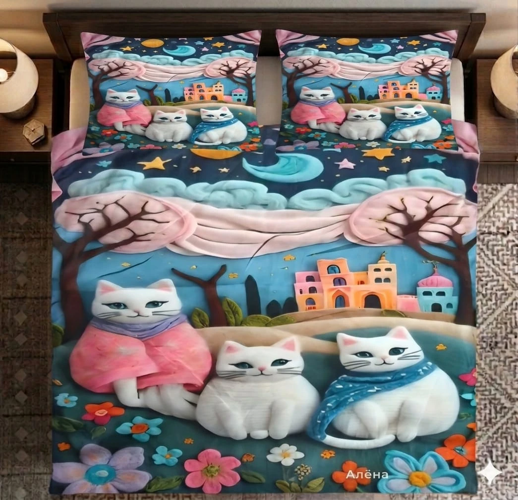 7D bedsheet for Double Bed 300TC Premium Cotton Feel Microfiber with 2 King Size Pillow Cover | 225 cm x 250 CM | Blue Birds Kids