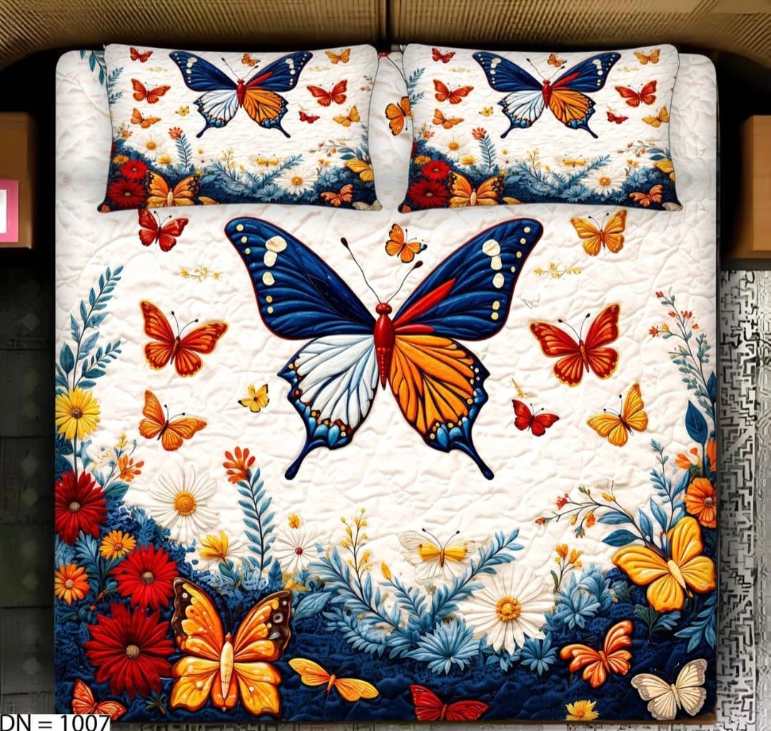 7D bedsheet for Double Bed 300TC Premium Cotton Feel Microfiber with 2 King Size Pillow Cover | 225 cm x 250 CM | Blue Birds Kids