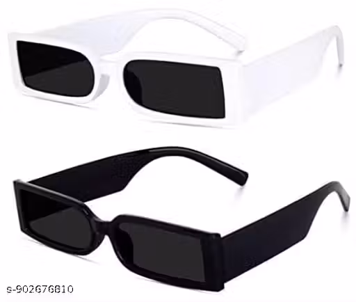 Stylish Frame Goggles Vintage fashion | Suitabel for Boys, Girls, Driving,Eye Protection Black & White Frame, Set of 2
