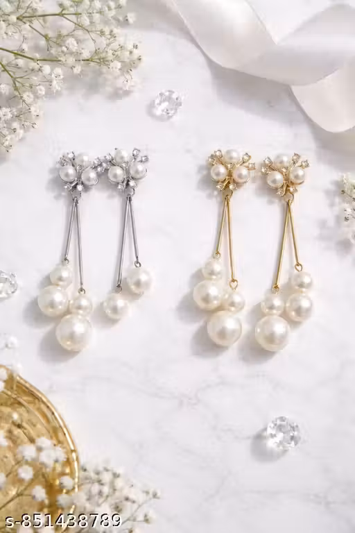 Women’s Elegant Pearl Drop Earrings – Shiny Pearl & Sparkling CZ Stone Stylish Party Wear Earrings