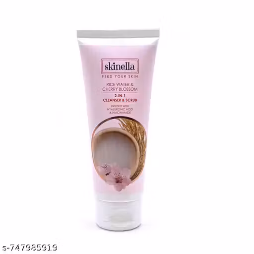Skinella Rice Water & Cherry Blossom 2 in 1 Cleanser Scrub 100gm For Face Cleansing,Softness, Brightness and Exfoliating