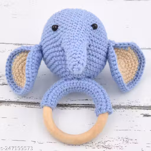 Crochet Elephant Rattle Cum Soft Toys - Blue