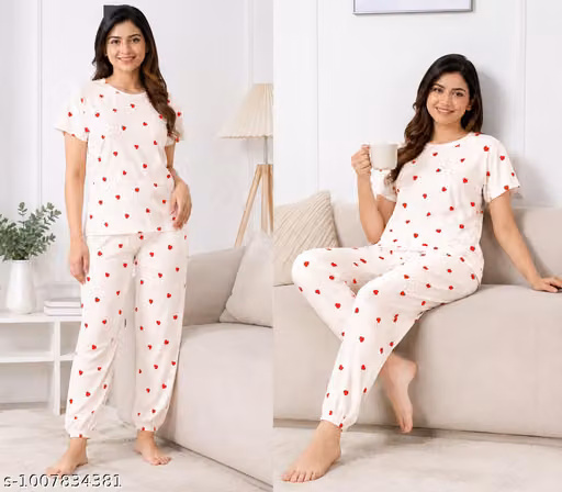 Women’s Heart Print Cotton Nightwear Se