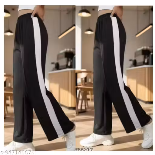Women Side Striped Flared High-Rise Trousers