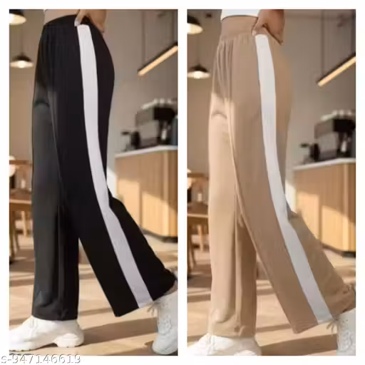 Women Side Striped Flared High-Rise Trousers