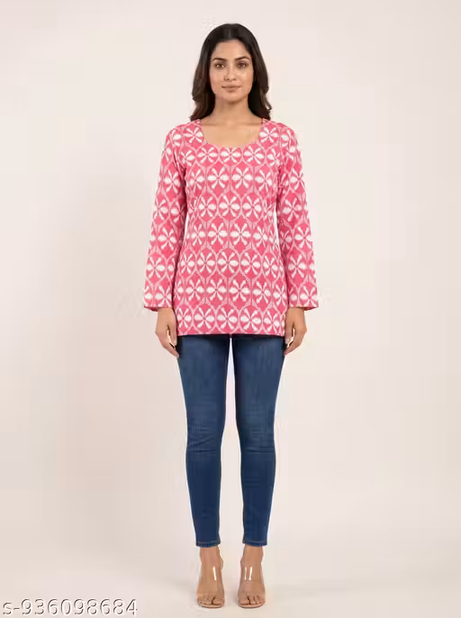 SAIVRITI Pure 100% Cotton Short Kurti with Back Dori (Purple))
