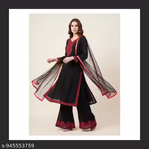 SAIVRITI Georgette Black embroidered kurta set with dupatta for Women