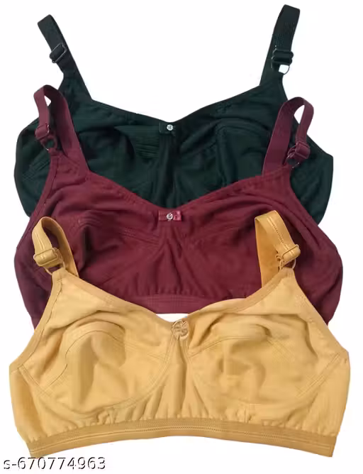 Pack of 3 Cotton Non-Padded Full Coverage Bra for Women – Adjustable Straps, Wire-Free Comfort | Daily Wear Soft Bra Combo