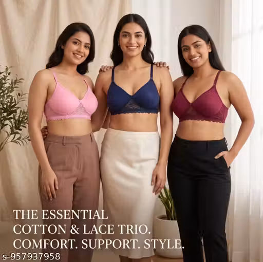 Pack of 3 Women T-Shirt Lightly Padded Bra (Pink, Dark Blue, Maroon)