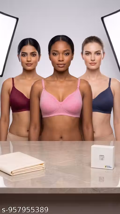 Women Cotton Bra Combo Pack of 3 | Padded Wirefree Full Coverage Bra | Soft Comfortable Daily Wear Lingerie