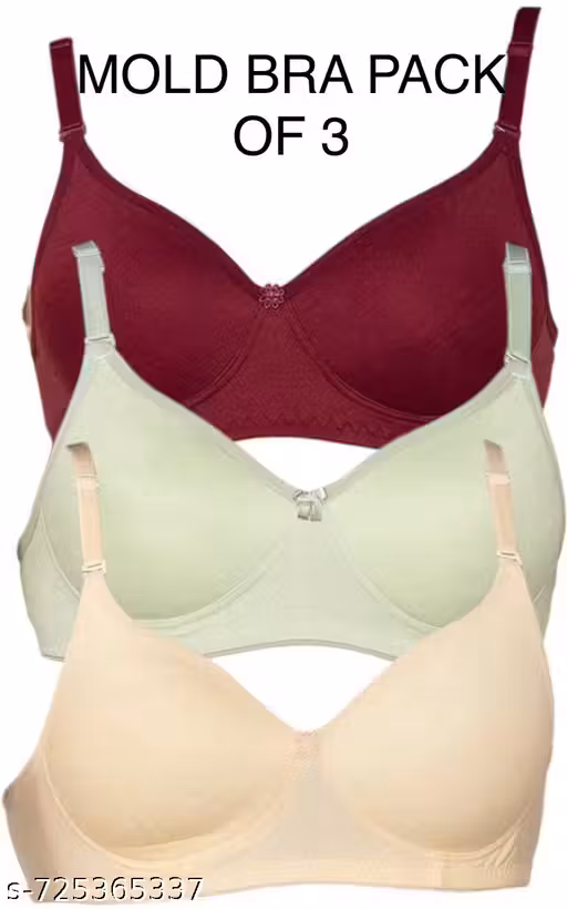 Women’s Molded Padded Bra Pack of 3 | Seamless Wirefree T-Shirt Bra | Everyday Comfort Fit Soft Cup Bra