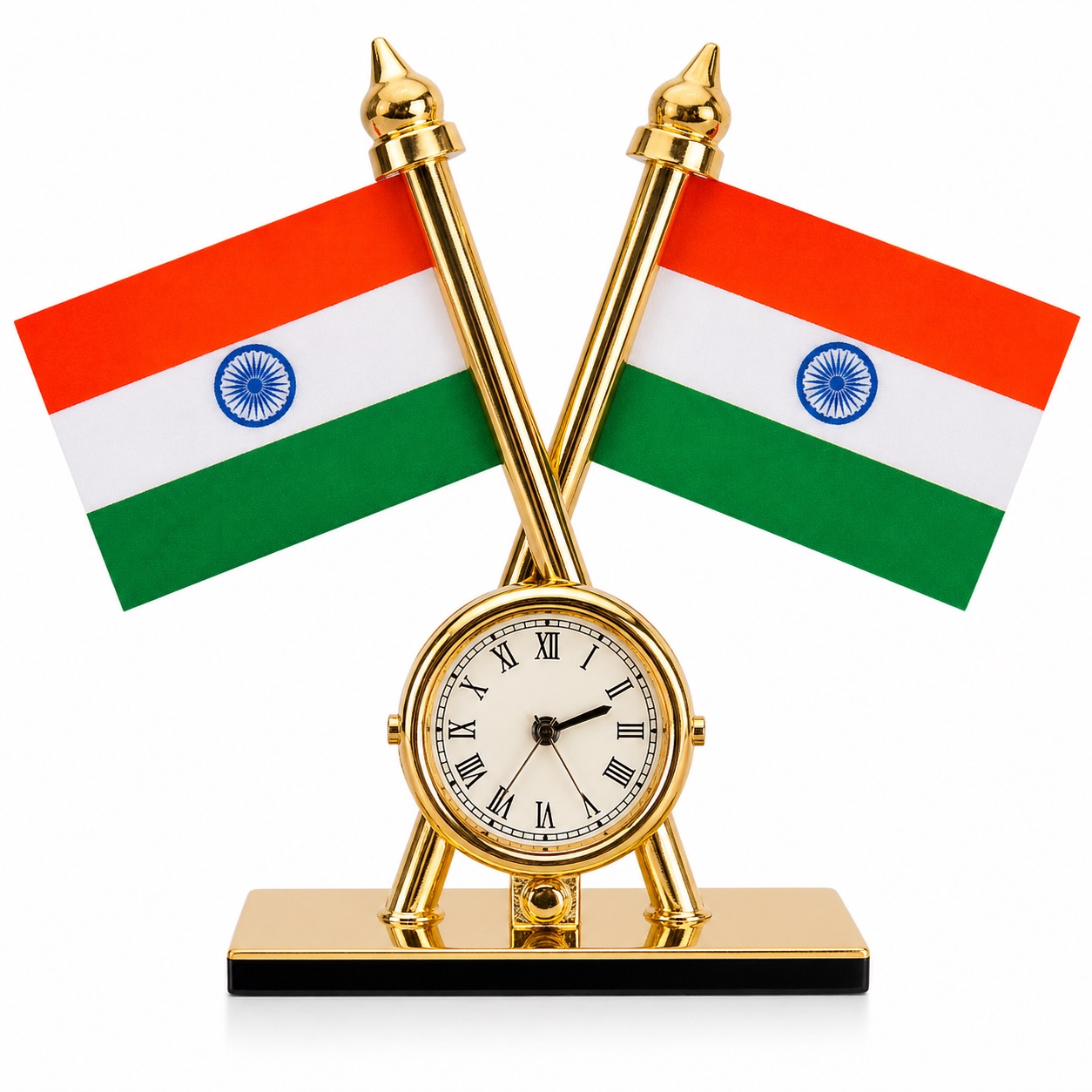 Stylish Indian Flag with Analog Clock Decorative Showpiece for Desk, Table & Car Dashboard Ideal Gift for National Celebrations