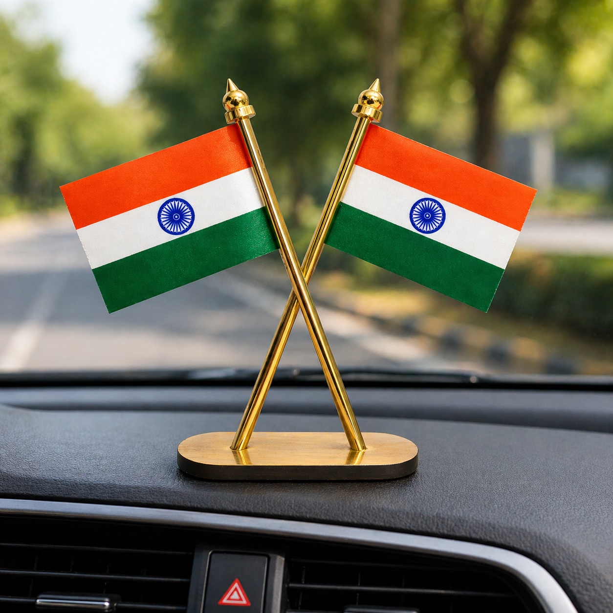 Premium Dual Indian Flag Desk Showpiece for Office Table, Car Dashboard & Home Decoration  Stylish Tiranga Gift Item for All Occasions