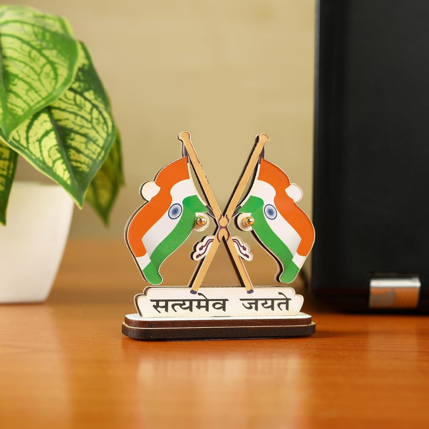Elegant Large Tiranga Flag Showpiece with Satyamev Jayate for Desk, Car Dashboard & Home Decor Perfect Gift for National Occasions