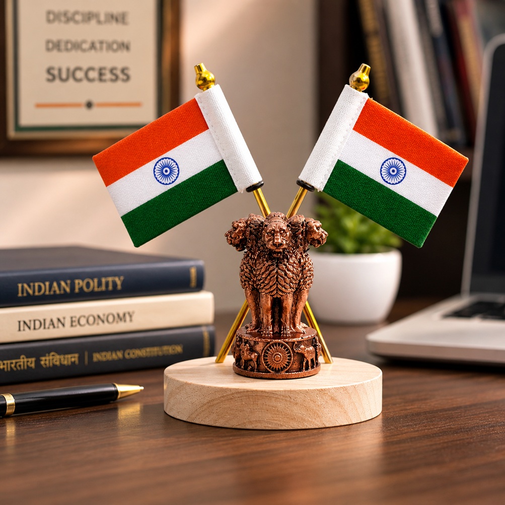 Dual Indian Cotton Flag Showpiece, Office Desk Home Decor & Car Dashboard Decoration for Independence Day