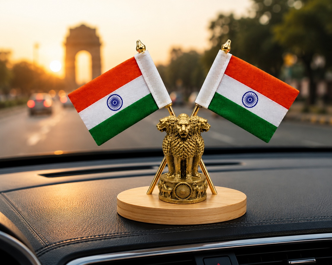 Dual Indian Cotton Flag Showpiece Office Desk Home Decor & Car Dashboard for Home, Office & Gifting