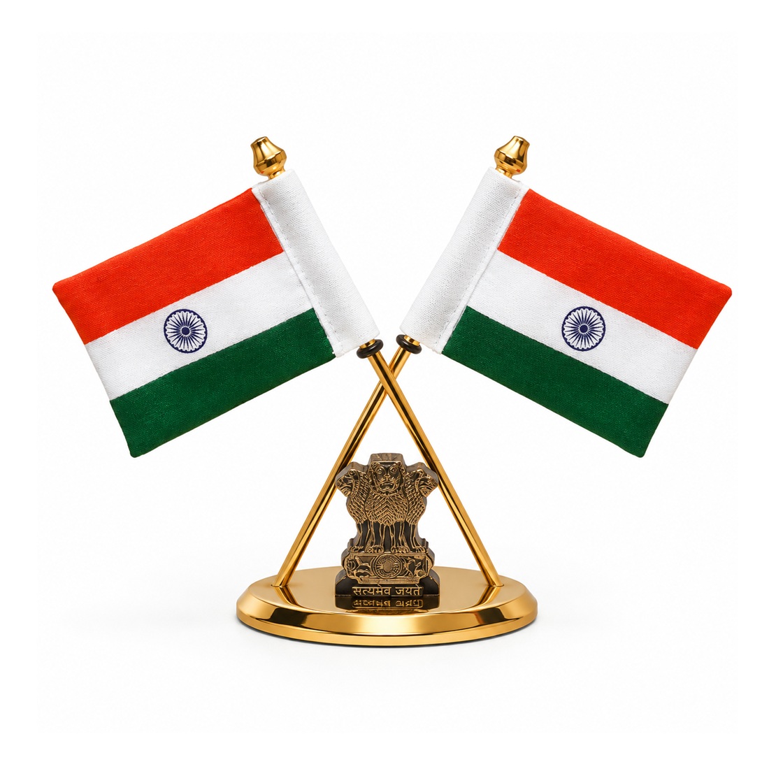 Dual Indian Cotton Flag Showpiece, Handcrafted Desk Decor, Office Desk Home Decor & Car Dashboard for Home & Office
