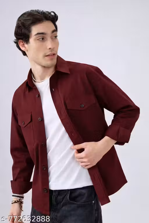 Men’s Pure Cotton Double Pocket Shirt | Full Sleeve Slim Fit Formal & Casual Wear