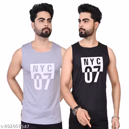 Mens Cotton Sleeveless Gym Vest Pack of 2 Printed Round Neck Tank Topss Workout Casual Wear Sleeveless Cotton Gym Vest