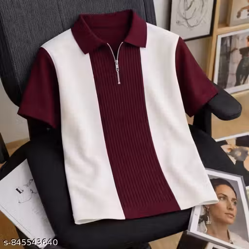 Stylish Men Half Sleeve Polo T-Shirt | Premium Ribbed Design | Color Block Black & White Casual Wear
