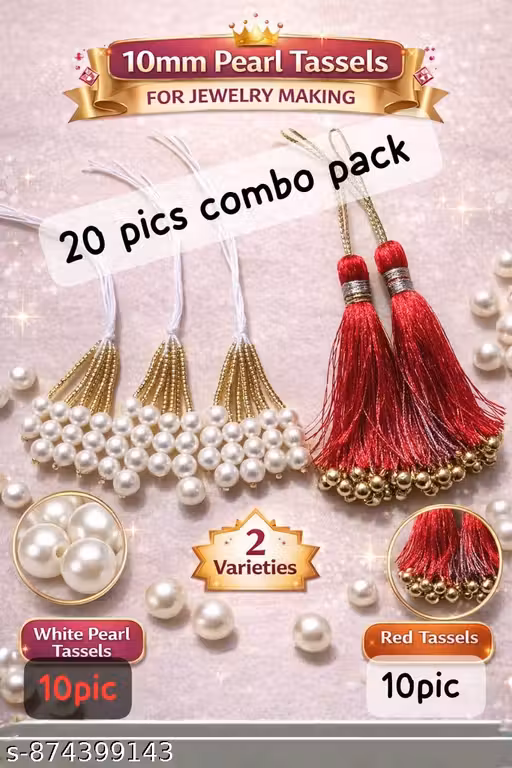 Tassels Combo (10 White + 10 Red) | Latkan for Blouse Lehenga | Decorative Tassels for Jewelry Making