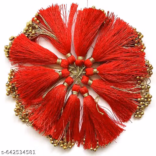 3 inch Red Beads 10 pis Tassel, Adikala Beads Tassels For Saree Pallu, Choli, Blouse, Dupatta, DIY Art & Craft and Gifting Decor Adikala Pack of 10 Fancy Silk Tassels with Zari Bead Thread Latkan For Perfect Embellishments for Suit, Kurti, Gown, Saree, Bl