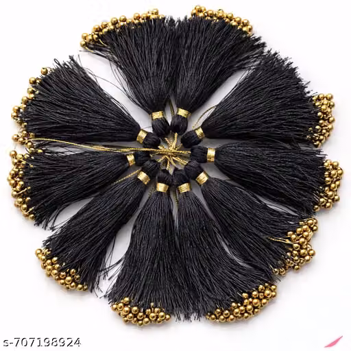 Black Color Dupatta Tassel Latkan with Golden Beads for Kurti Suit & Lehenga Decoration (Pack of 10)