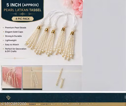 5 Inch Pearl Latkan Tassel for Saree, Lehenga, Blouse, Potli Bag & Home Decoration | White | 4 Pieces Pack