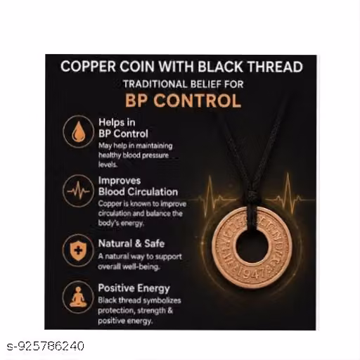 Pure Copper Coin Black Thread Necklace for BP Support | Traditional Wellness Pendant | Unisex Energy & Health Chain