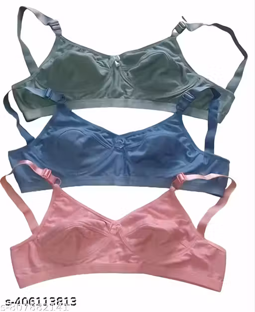 Pack of 3 Women’s Non-Wired Cotton Bras | Soft Breathable Daily Wear Cotton Bra Combo | Comfortable Non-Padded Innerwear Set