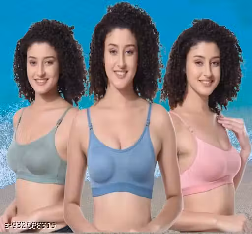Women Cotton Bra Pack of 3 | Non-Padded Wire-Free Everyday Comfort Bra | Soft Breathable Cotton Fabric | Daily Wear Bra Combo