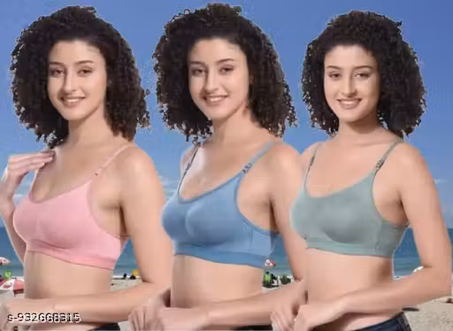 Women Cotton Bra Pack of 3 | Non-Padded Wire-Free Everyday Comfort Bra | Soft Breathable Cotton Fabric | Daily Wear Bra Combo