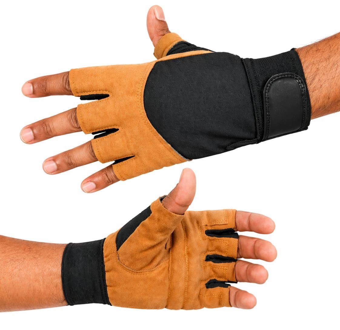 Half Finger Gym Gloves for Men & Women | Weight Lifting Workout Gloves with Wrist Support | Anti-Slip Fitness Gloves for Gym, Cycling, Training & Crossfit