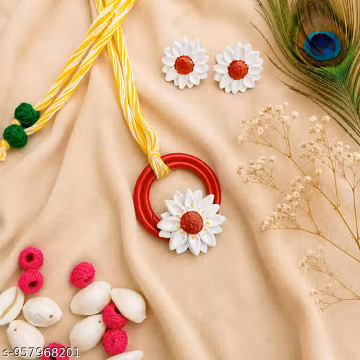 Handmade Blue White Floral Clay Pendant Necklace for Women | Boho Statement Jewelry | Lightweight Fashion Accessory