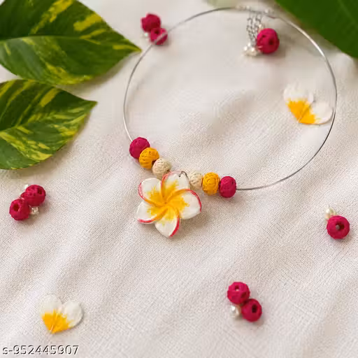 Cute Yellow Bird Clay Necklace for Women & Girls | Handmade Floral Pendant Choker | Lightweight Fashion Jewellery