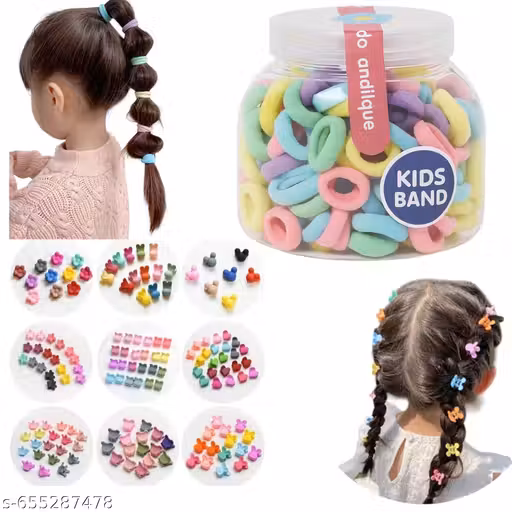 Freebies 60pcs Mixed Hair Accessories (30 Bands + 30 Clips) | Hair Clips for Girls | Mini Rubber Band | Kids Hair Clip | Cute Korean Claw Clip
