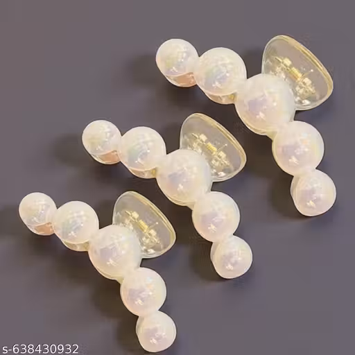 Freebies Pearl Hair Clutcher For Girls Women | Stylish Hair Accessories | Trendy Daily Wear Hair Clip | Strong Grip Claw Clip | Fashionable Pearl Clip Set (Pack of 3)