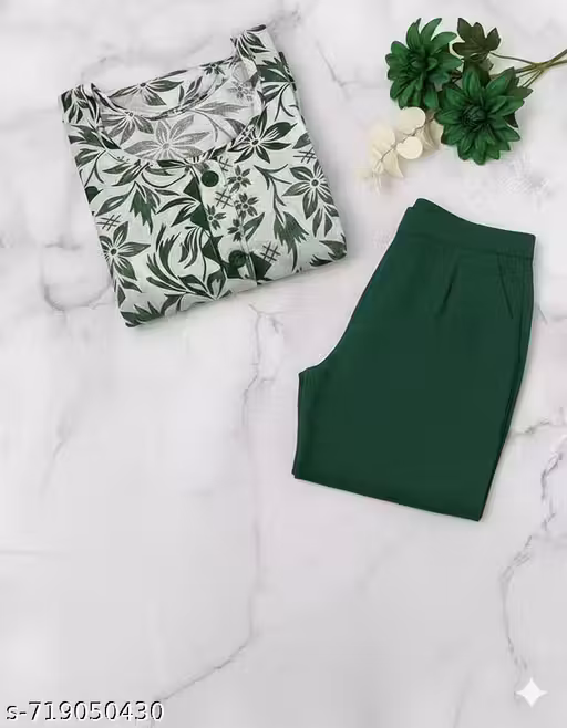 Green floral kurta set