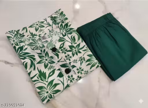 PRINTED GREEN KURTA SET FOR WOMEN AND GIRLS