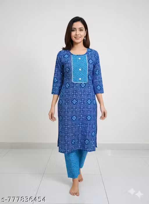 Jaipuri Bandhani kurta set blue