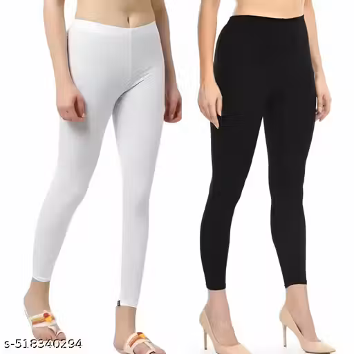 Ankle-Length Leggings Combo (Pack of 2) Black & White - High-Performance, Stretchable, Comfortable Fit