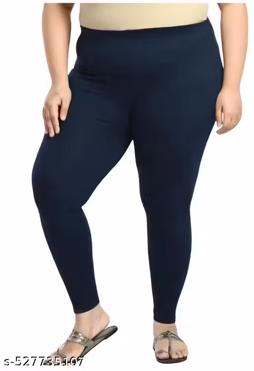 Ultra-Stretch Navy Blue Plus Size Ankle-Length Leggings with High Waistband Support for All-Day Comfort