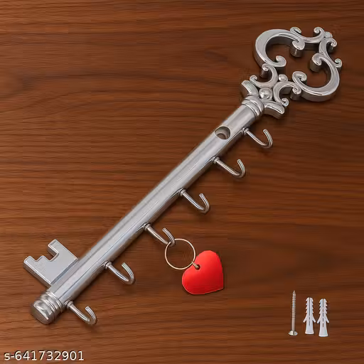 Luxury Chrome Finish Key Holder for Home | 6 Hooks | Antique Key Design | Wall Hanging Key Rack