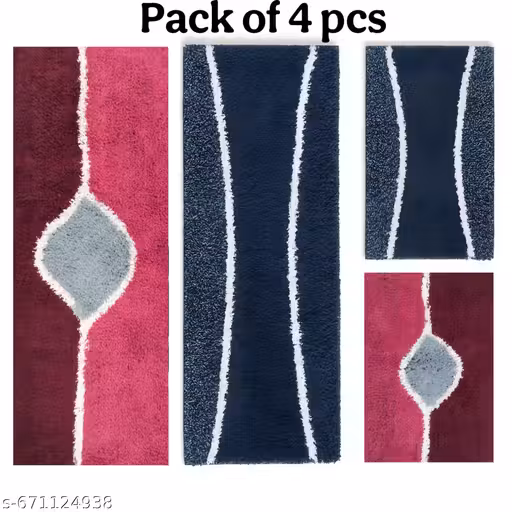Premium 4-Piece Cotton Kitchen Runner & Door Mat Set - Big & Medium Size (21x53 & 15x40 Inch) - Heavy Water Absorbent, Anti-Skid Backing (Pack of 4)