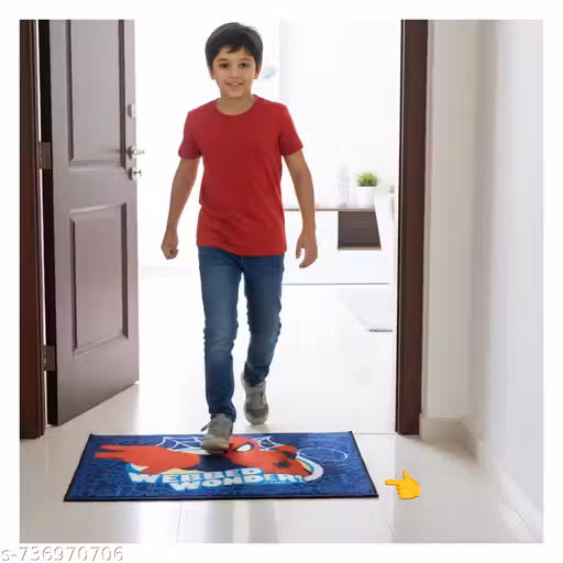 Spider-Man Printed Kids Room Door Mat (Pack of 1) | Soft Absorbent Anti-Skid Foot Mat for Bedroom & Bathroom | nSize: 16x24 Inch | Blue & Red